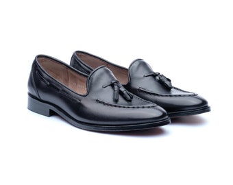 black tassel loafers, mens loafers, leather loafers, black loafers, tassel loafers, men dress loafers, tassel shoes, dress shoes men