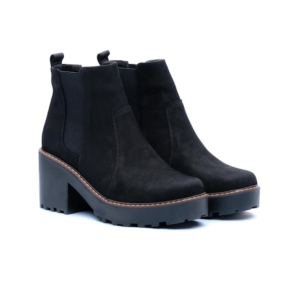 black platform boots suede