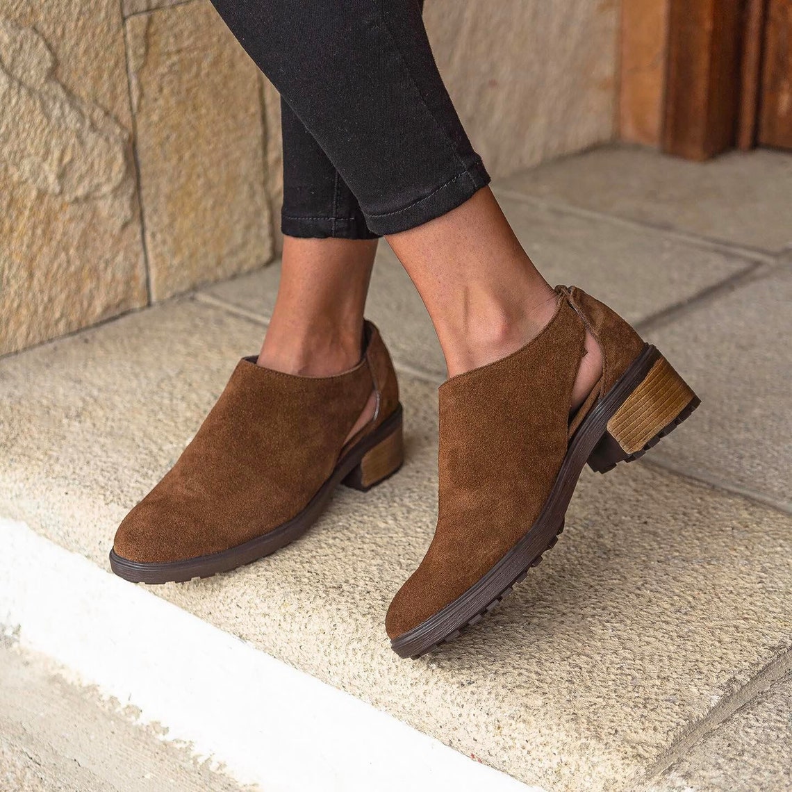 dark brown suede bootie