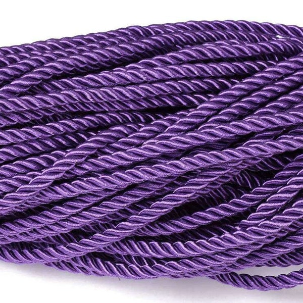 5m polyester cord 5mm twisted purple made of 3 twisted polyester cords, shiny and soft