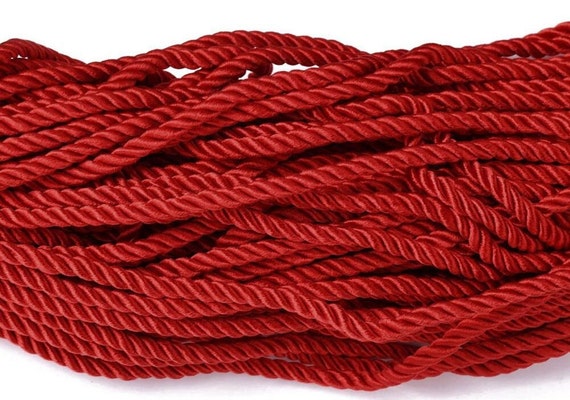 5m polyester cord 5mm twisted red from 3 twisted polyester cords, shiny and  soft