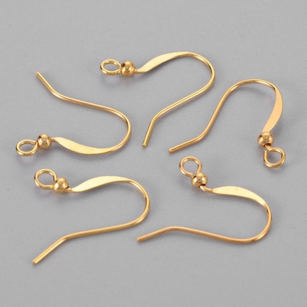 20 French earring hooks gold with pearl 15 mm hole 2mm pin 0.7mm brass lead free