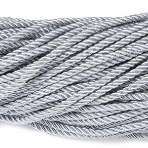 5m polyester cord 5mm twisted silver-gray made of 3 twisted polyester cords, shiny and soft