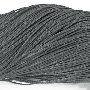 May include: Close-up of a bundle of gray waxed cord. The cord is tightly wound, showing a textured surface. The color is a solid, neutral gray, suitable for various crafting projects. The cord appears durable and flexible.