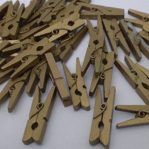 50 mini clothespins 30x4x8mm gold lacquered wood deco pegs handicrafts decoration