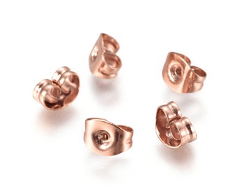 20 stainless steel ear nuts 4.5x6x3mm bore: 0.7mm rose gold ear stopper earring backs