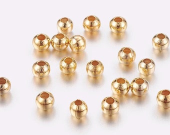 100 Abstandsperlen nahtlos 3mm gold Bohrung 1~1.2mm runde Messing-Abstandshalterkugeln