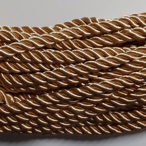 5m polyester cord 5mm twisted goldenrod made of 3 twisted polyester cords, shiny and soft