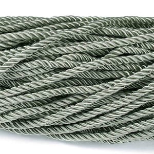 5m polyester cord 5mm twisted gray made of 3 twisted polyester cords, shiny and soft