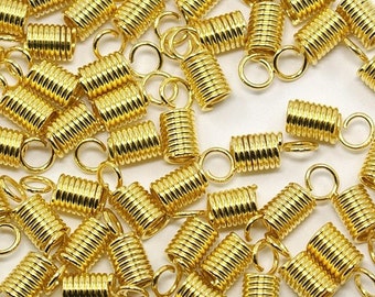 50 Schnurenden 10x4,5mm gold Innendurchmesser 3,5mm Eisen Endkappen Federenden
