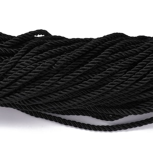 5m Polyesterkordel  5mm twisted schwarz aus 3 Polyesterschnüren verdreht glänzend weich für DIY Schmuckherstellung Näharbeiten Dekoration
