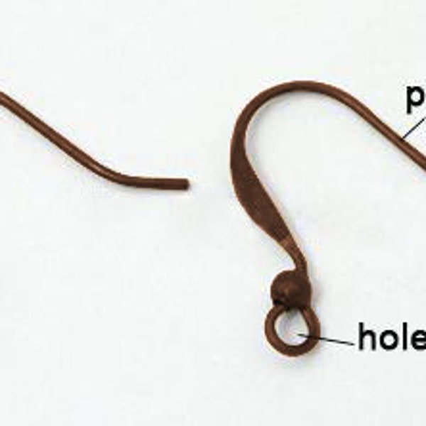 20 crochets boucles d'oreilles françaises cuivre rouge avec perle trou 15 mm broche 2 mm 0,7 mm laiton sans nickel et sans plomb