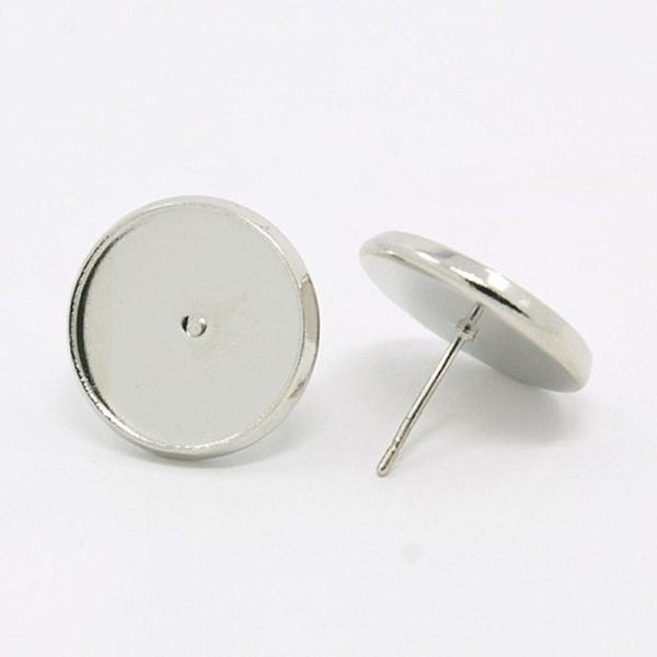 10 ear studs for 12mm cabachons platinum 12x14mm Stift 0,7mm