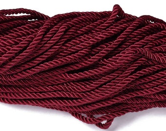 5m polyester cord 5mm twisted dark red made of 3 twisted polyester cords, shiny and soft