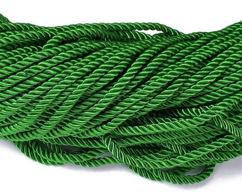 5m polyester cord 5mm twisted green from 3 twisted polyester cords, shiny and soft