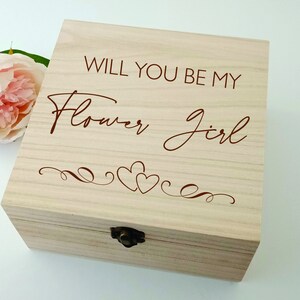 Will you be my Flower Girl Wood Box Personalised Proposal Engraved Square Box Wooden