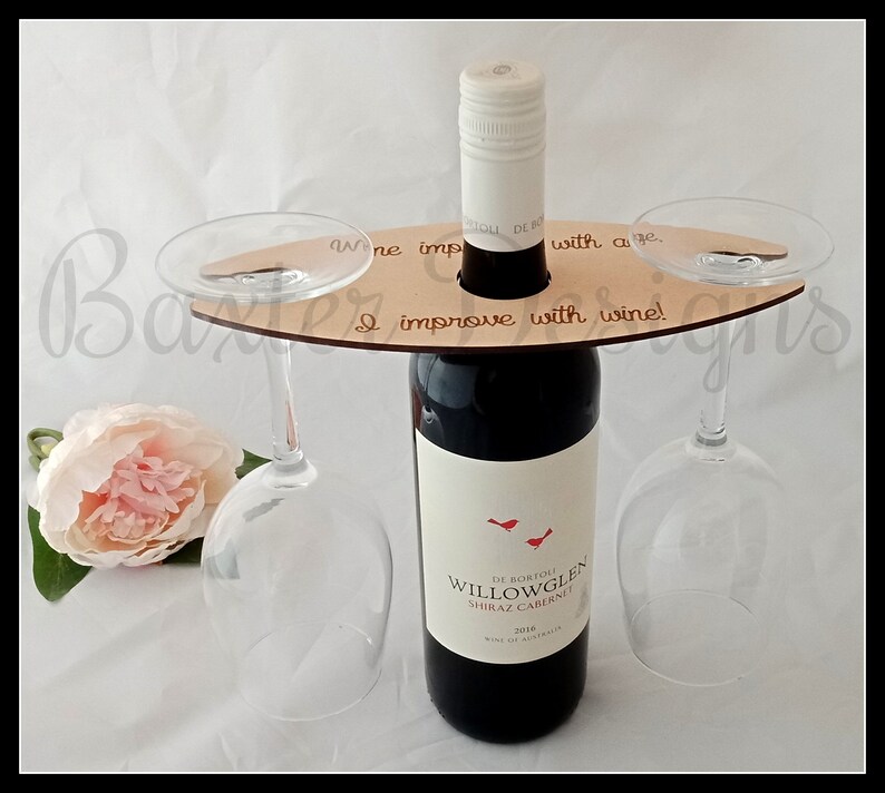 Wine Glass holder caddy over bottle image 2