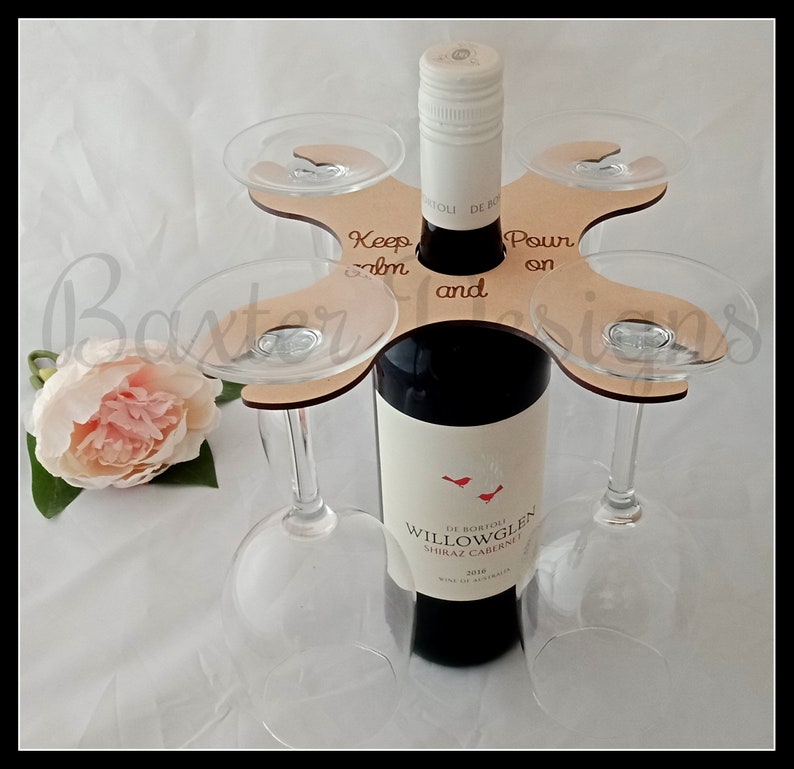 Wine Glass holder caddy over bottle image 1