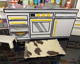 Miniature Cow Print Dollhouse Small Kitchen Rug