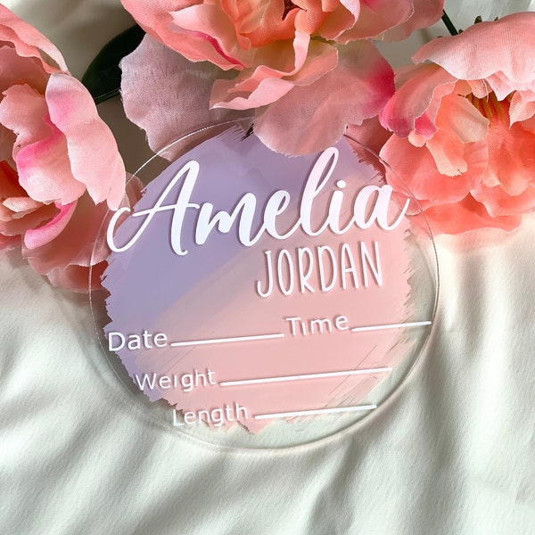 Acrylic Baby Name Sign, Birth Announcement Plaque, Name Acrylic Sign, Birth Photo Prop, Birth Hospital Sign, Baby Shower Gift, Acrylic round