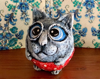 Made to order Cute Cat, Blue cat, Cat lovers gift, Funny cat, Papier-mache-Home Decor Toy, Paper mache sculpture, Best Gift