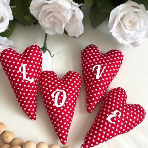 Personalized Valentines Heart Pillows, Primitive farmhouse Valentines heart bowl fillers, Valentine&#39;s Decor, Stuffed hearts