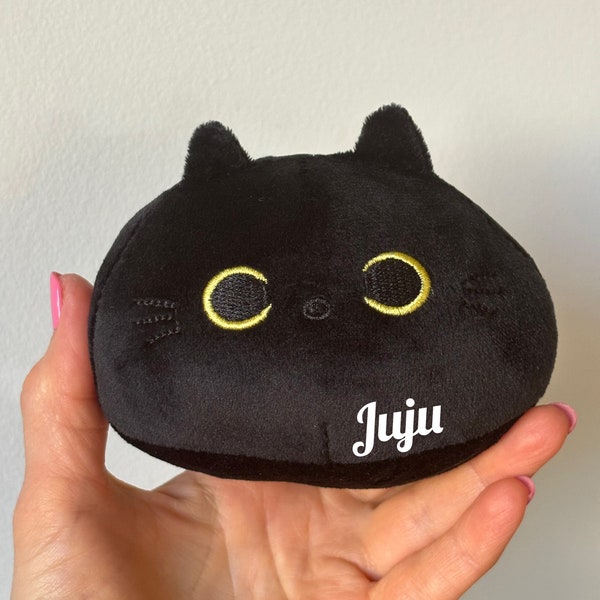 Personalized Mini Black Cat, Cute Plushie Cat, Cat Lover Gift, Custom Back Cat, Cat Plush with Name, Cat Squishmallow Toy