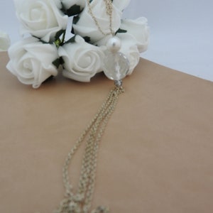 Silver pearl prom wedding tassel necklace image 5