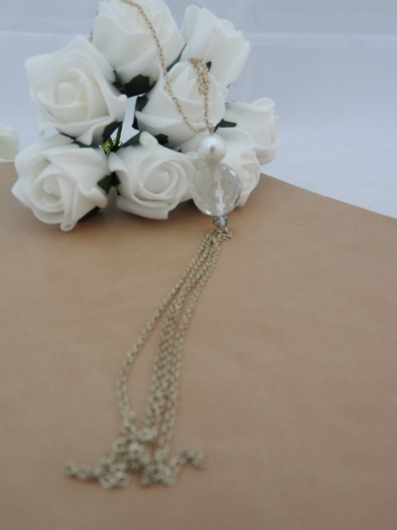 Silver pearl prom wedding tassel necklace image 5