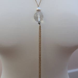 Silver pearl prom wedding tassel necklace image 4