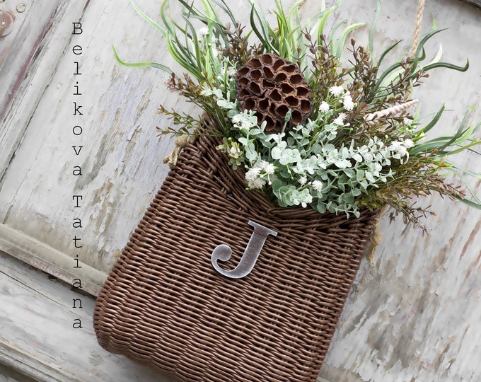 Door Basket With Flowers Wall Basket Artificial Flowers Basket Etsy
