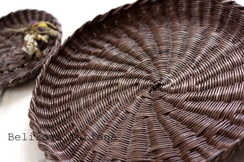 Set of 5 Wall Basket Tray Round Basket Tray Natural Rustic Etsy