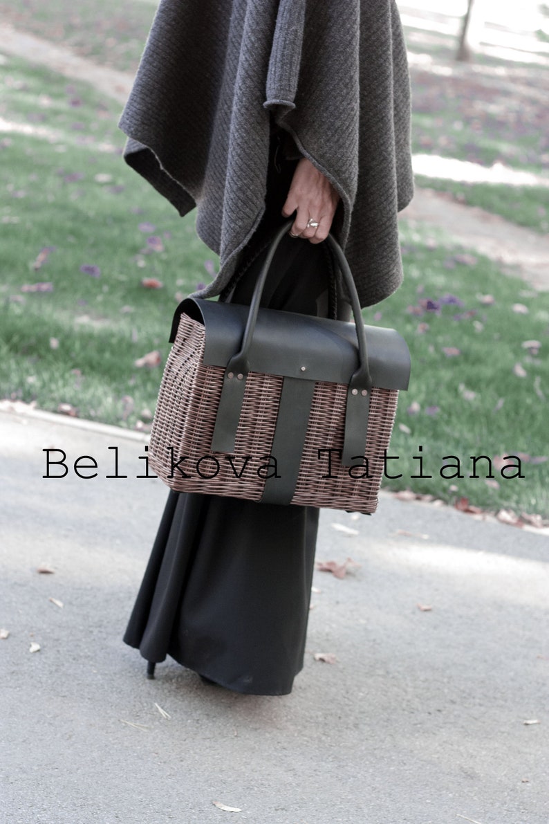 Woven bag with leather handles Handle leather Woven bag Woven Etsy