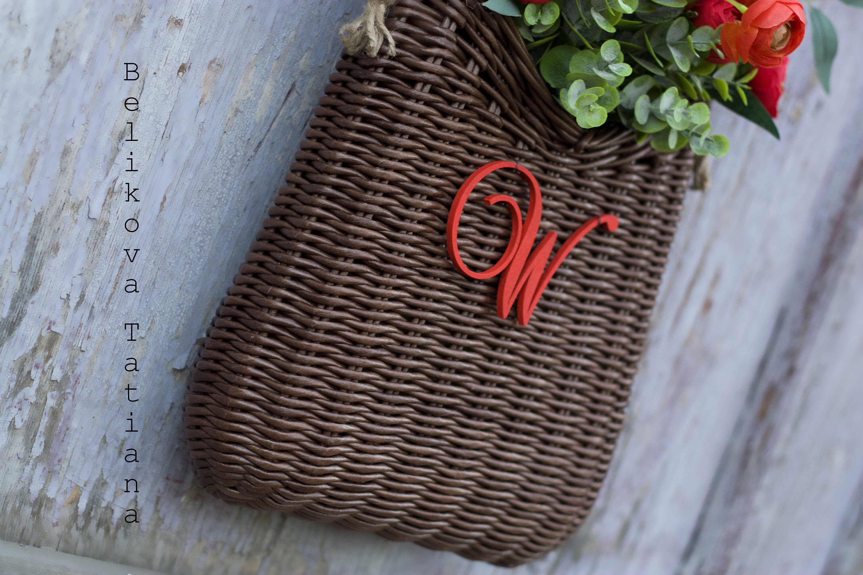 Door Basket With RED Flowers Wall Basket Artificial Flowers Etsy