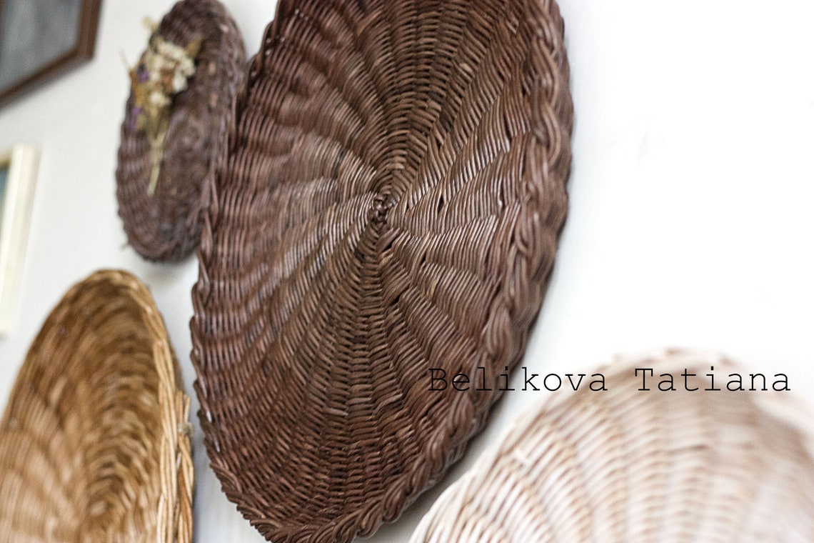 Set of 5 Wall Basket Tray Round Basket Tray Natural Rustic Etsy
