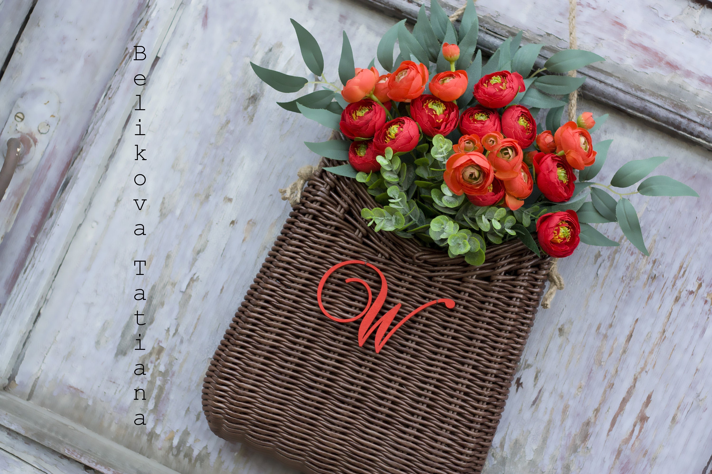 Door Basket With RED Flowers Wall Basket Artificial Flowers Etsy