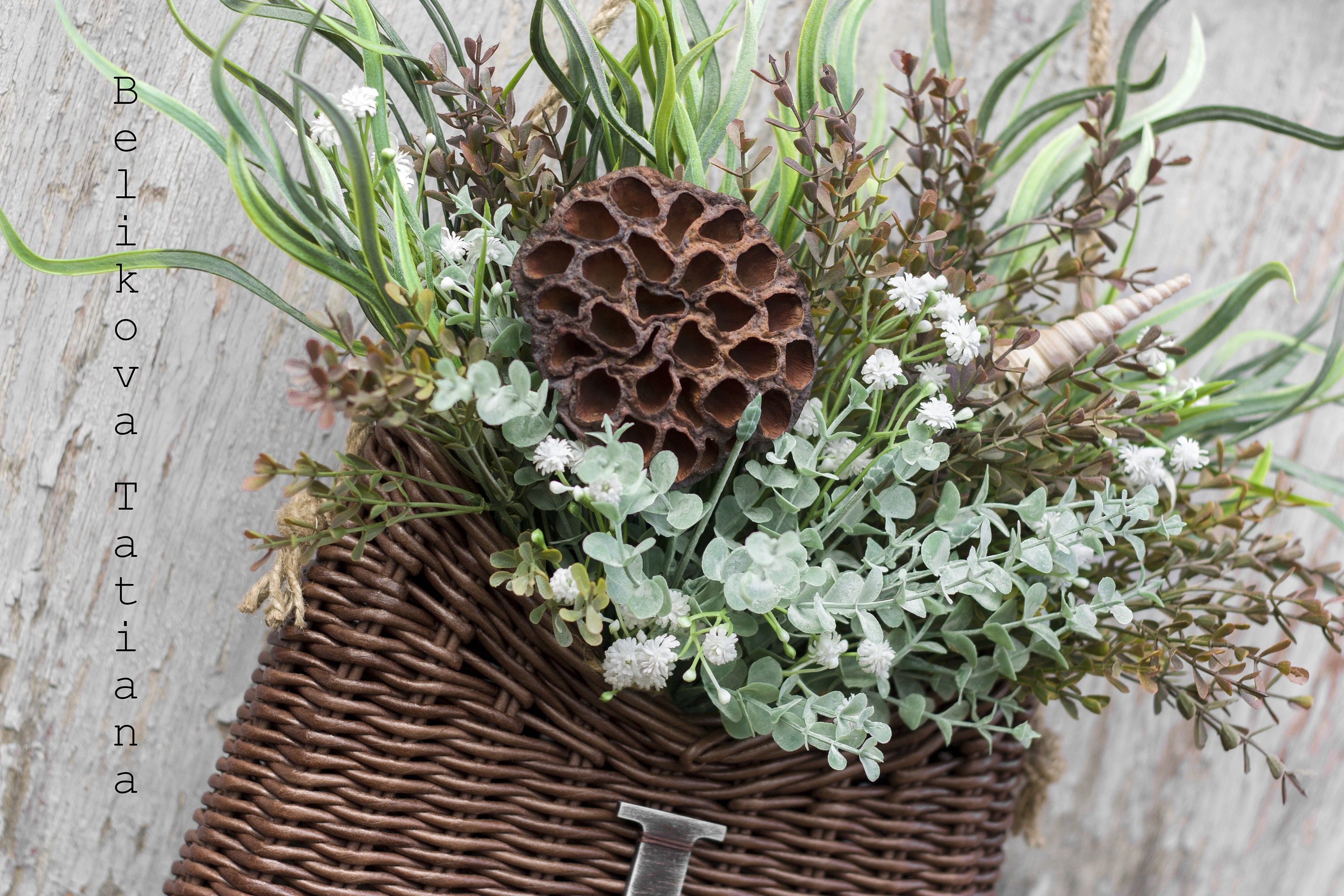 Door basket with flowers Wall basket Artificial flowers Basket Etsy