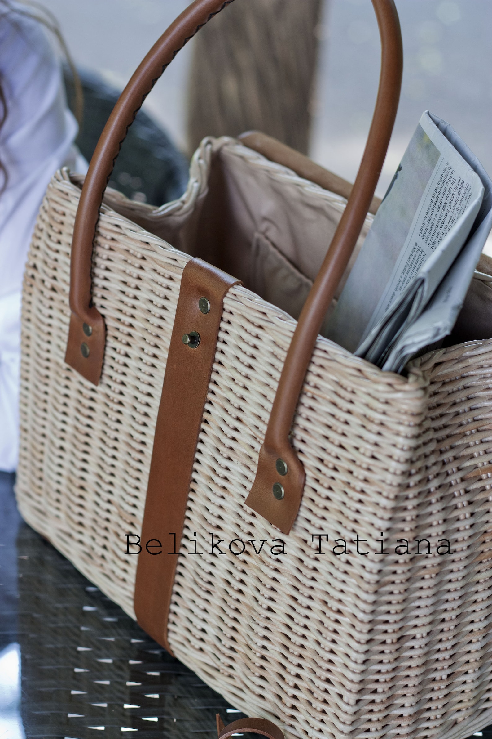 Woven Bag Handbag with Handles Bag with Leather Handles Large Etsy