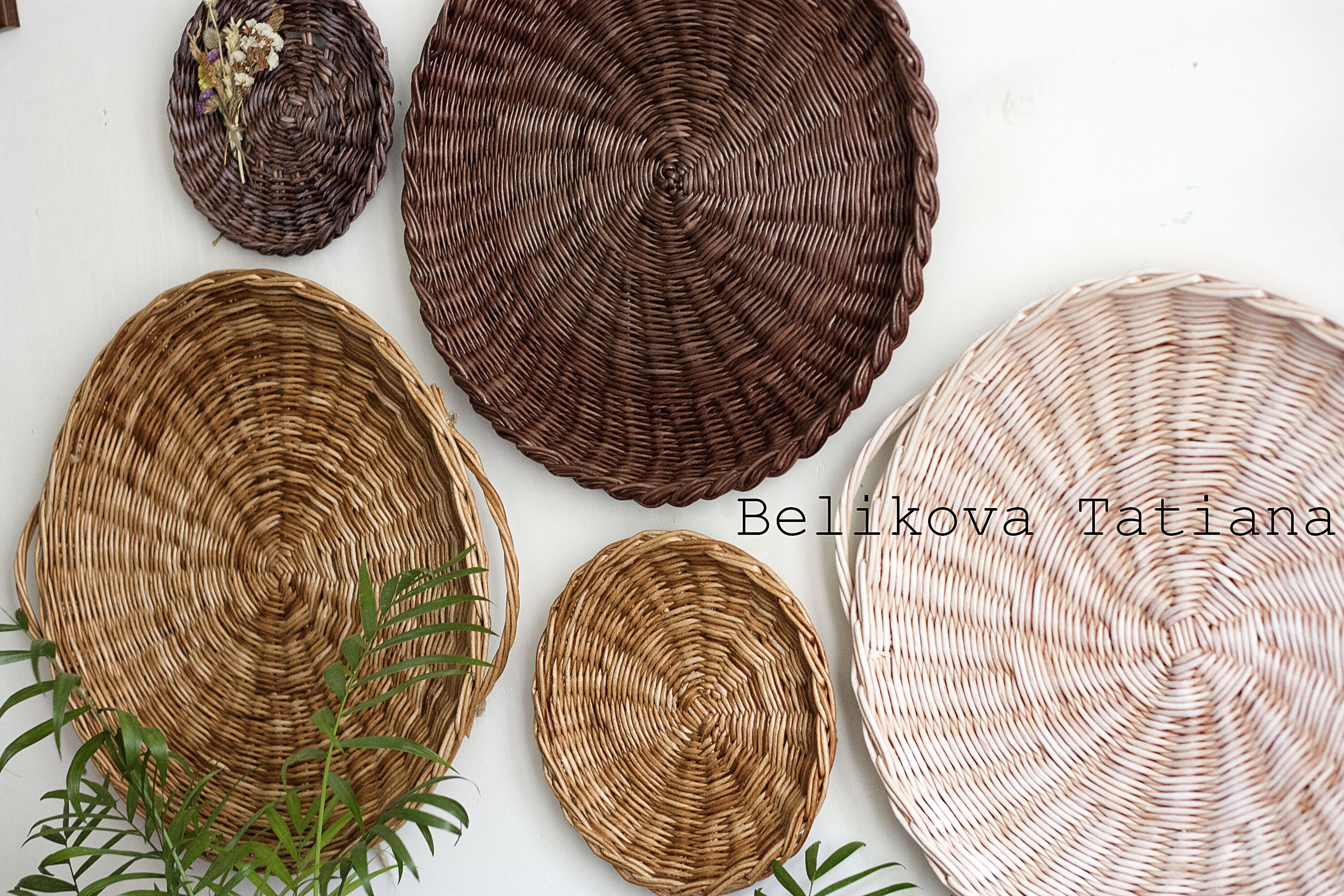 Set of 5 Wall Basket Tray Round Basket Tray Natural Rustic Etsy