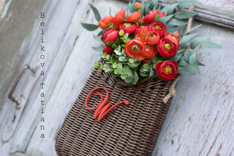 Door Basket With RED Flowers Wall Basket Artificial Flowers Etsy