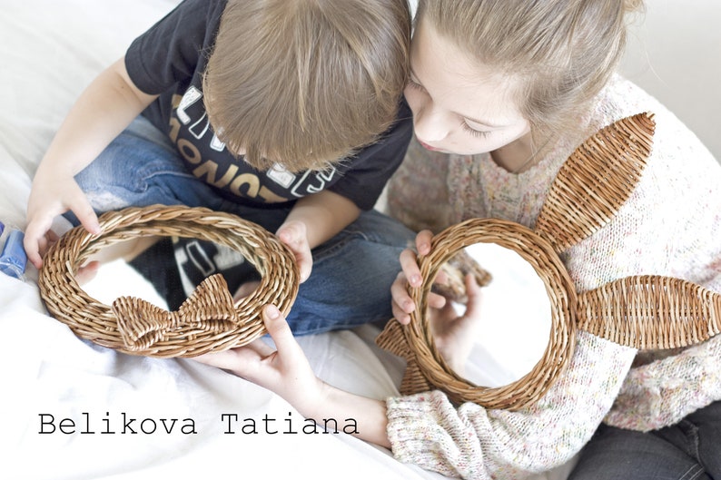 Wicker bunny mirror for nursery room Set of mirrors in the Etsy