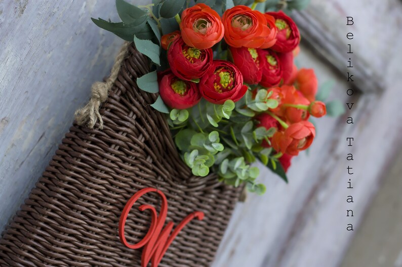 Door Basket With RED Flowers Wall Basket Artificial Flowers Etsy