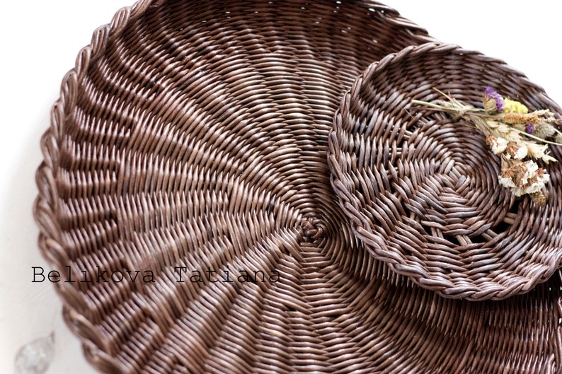 Set of 5 Wall Basket Tray Round Basket Tray Natural Rustic Etsy