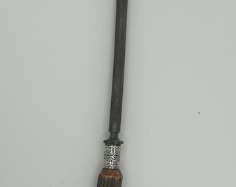 Antique Antler Sharpening Steel w/ Sterling Silver Collar & End Cap
