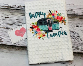 Happy camper tea towel
