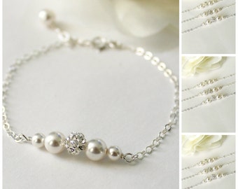 Discount for Bridesmaid Dainty Bracelet, Stacking Bracelet, White Ivory Pearl, Wedding Jewelry, Bridesmaid Gift Pearl Minimal Chain Bracelet