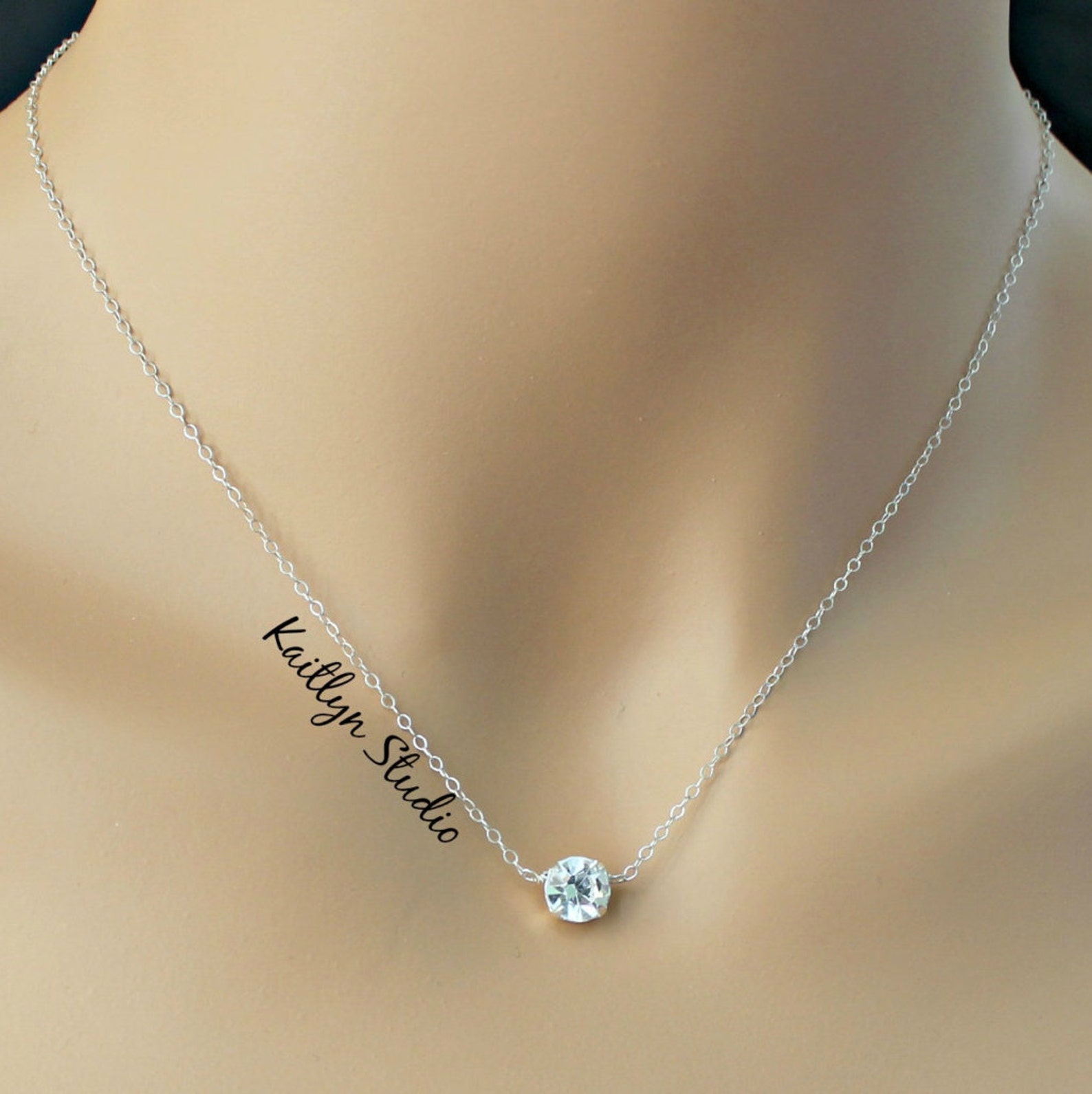 Floating Crystal Necklace Sterling Silver Dainty Tiny Etsy