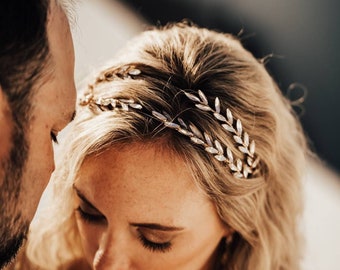 Gold Laurel Leaf Bridal Headband: Grecian Crystal Headpiece  display picture 2