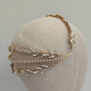 Crystal and gold headpiece, celestial tiara, celestial crown, crystal crown, bridal accessories, crystal headpiece, wedding tiara