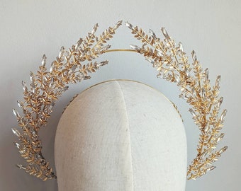 Gold bridal hair accessories, crystal halo headband, goddess headpiece, gold crystal Tiara, wedding headpiece, gold crown, halo headband,